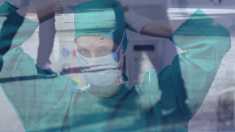 animación de personas caminando por la ciudad sobre una doctora que lleva una máscara facial