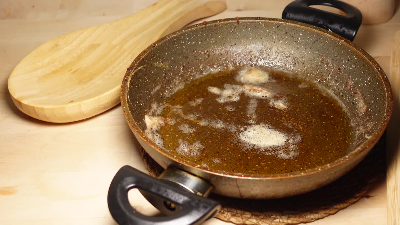 Used frying pan with cooking oil