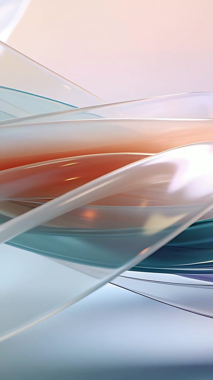 Vertical video: Moving camera bringing glassy ribbons closer in digital studio showing highlights