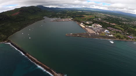 aerial view of a harbor and port
