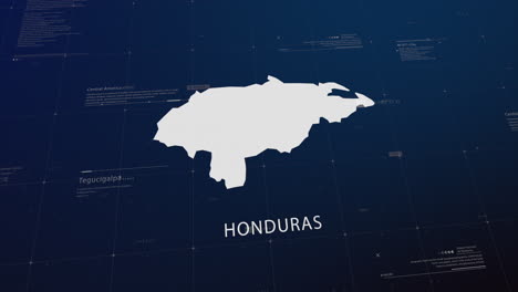 honduras country map comes to life with cinematic panning, unveiling key details, the capital, and slogan, providing an engaging background for corporate and commercial use