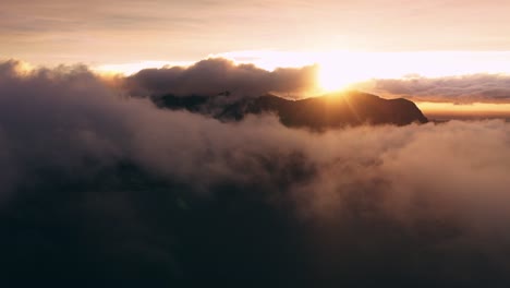 incredibly dreamy sunset above the fjord in lofoten islands, norway