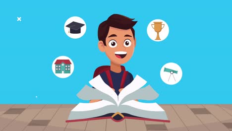 animación de regreso a la escuela con libro de lectura para escolares