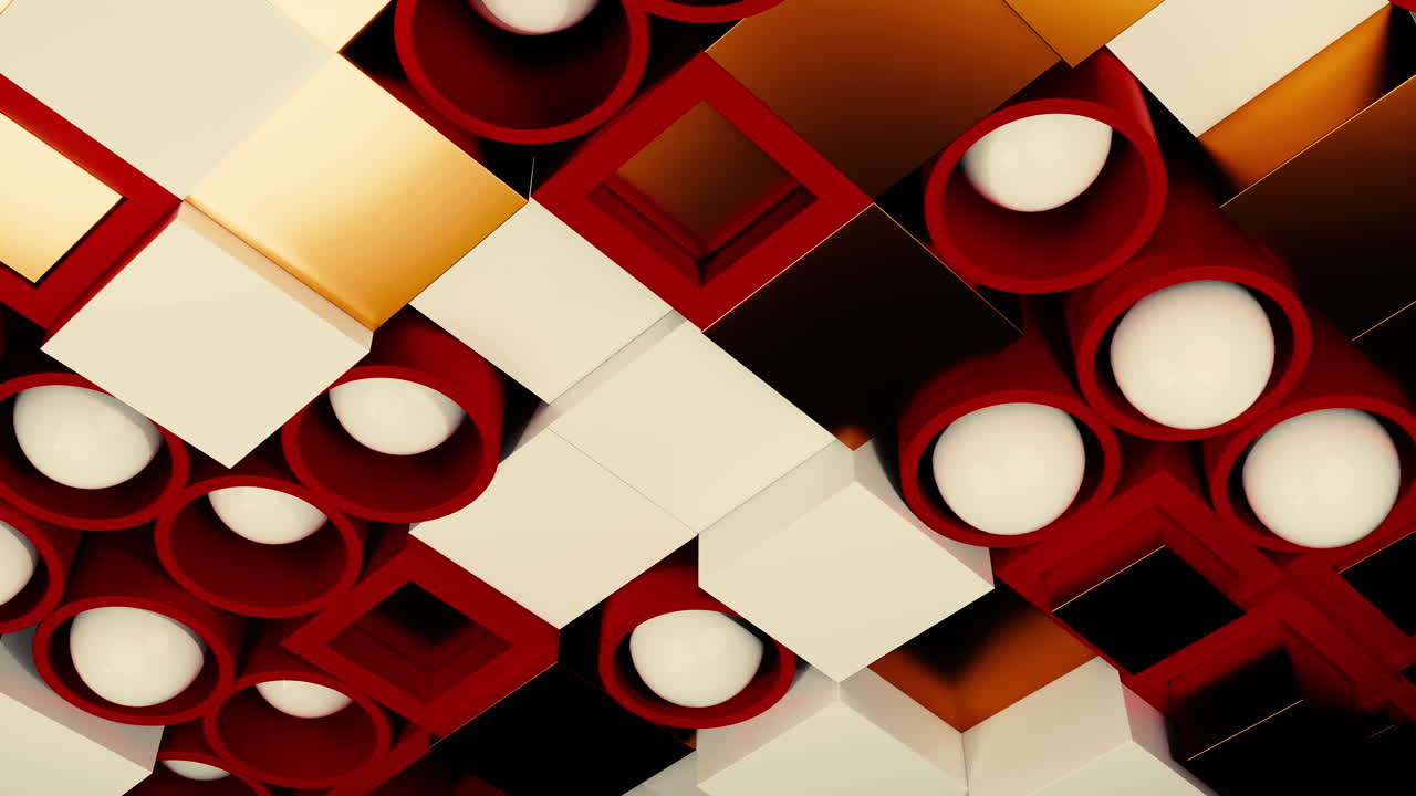Warm Red Cream Lighting Mosaic Showing Interlocking Tiles And Round Recesses With Soft White Bulbs, Cinematic . Design