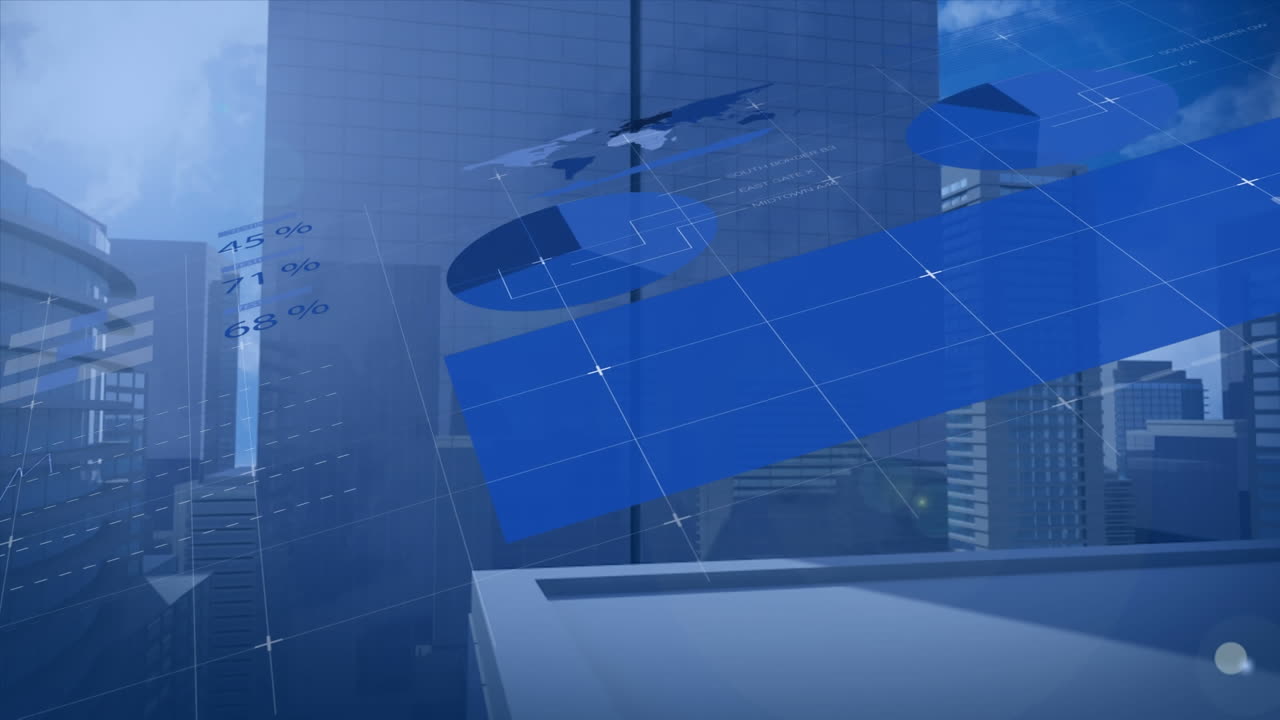 높은 건물의 낮은 각도 시야에 대한 통계 데이터 처리의 애니메이션