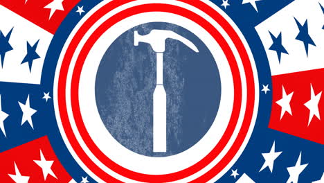 animation of hammer over flag of american pattern