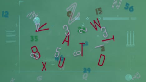 animación de números y letras cambiantes en fondo verde