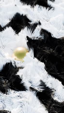 abstract black and white furry texture with gold spheres