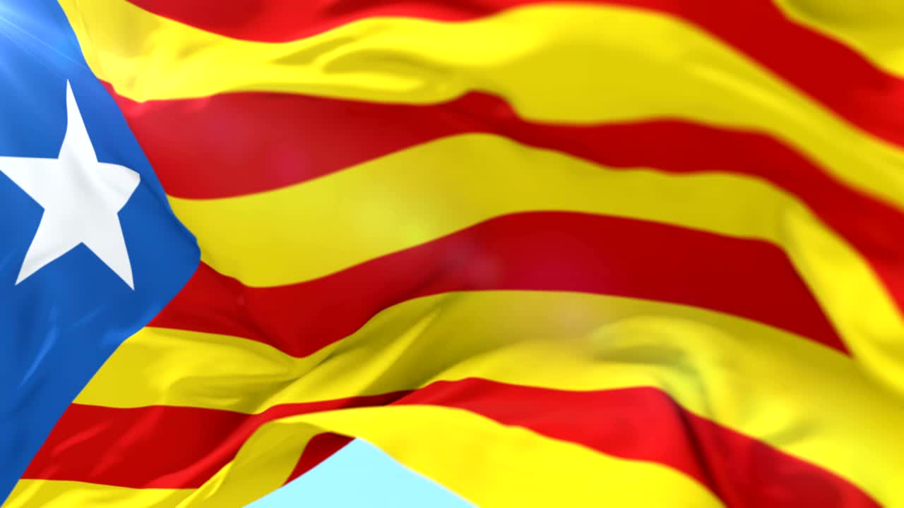 estelada bandera blava, república de cataluña, en cámara lenta, en bucle