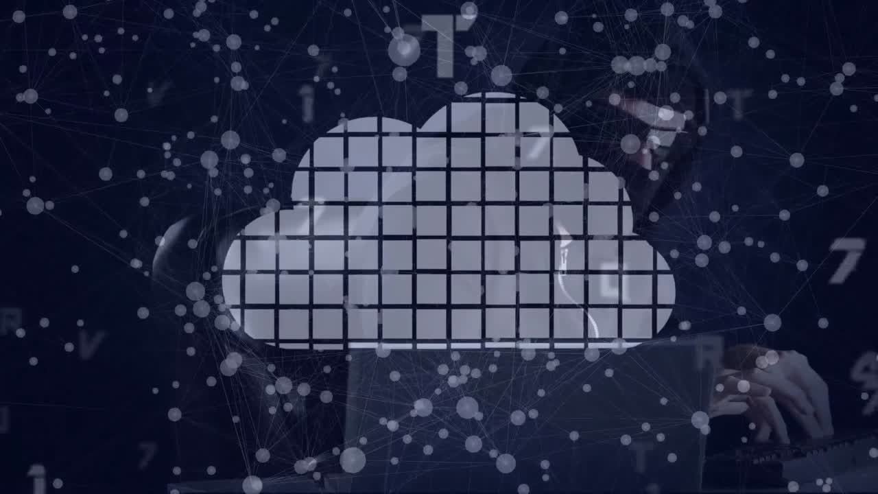 animación de la nube digital y procesamiento de datos sobre el hacker