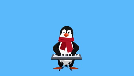 cartoon little penguin flat christmas character play synthesizer music animation includes matte
