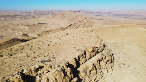 aerial flying over ridge line in the negev desert located in israel