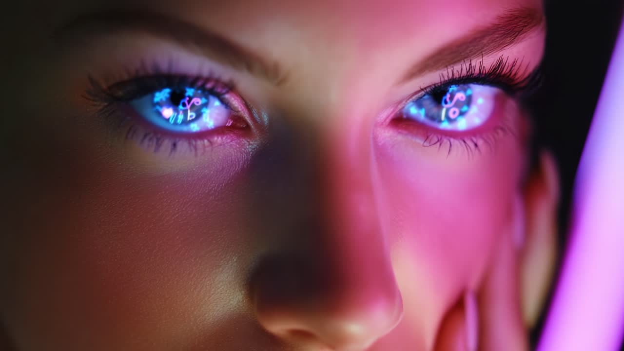 Captivating Close-Up of a Mystical Gaze: An Enchanting Glimpse into the Luminous Eyes of a Subject Surrounded by Ambient Light, Highlighting Intriguing Reflections and Emotive Expression