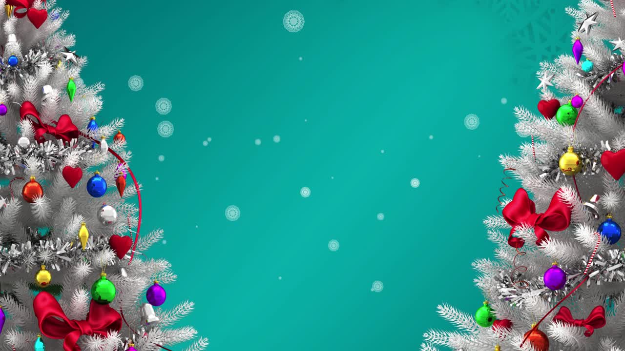 animación de copos de nieve cayendo sobre los árboles de navidad