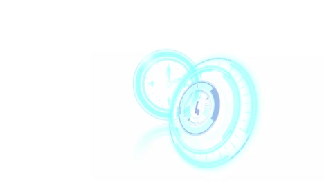 animation of clock moving fast and scope scanning with countdown on white background