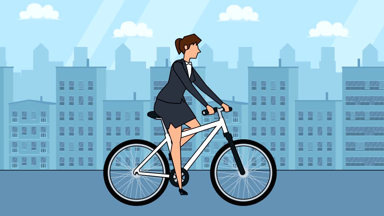 평평한 만화 사업가 캐릭터 자전거 타는 색 자전거 애니메이션