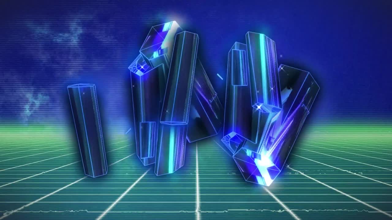 반이는 컴퓨터 회로 보드 분홍색과 파란색 블록의 애니메이션