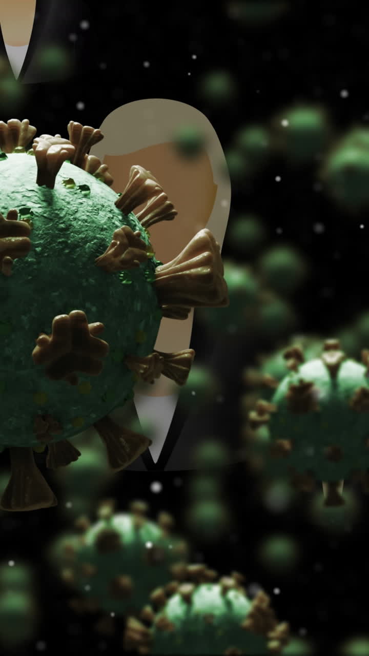 animación de células de virus sobre iconos de personas de negocios
