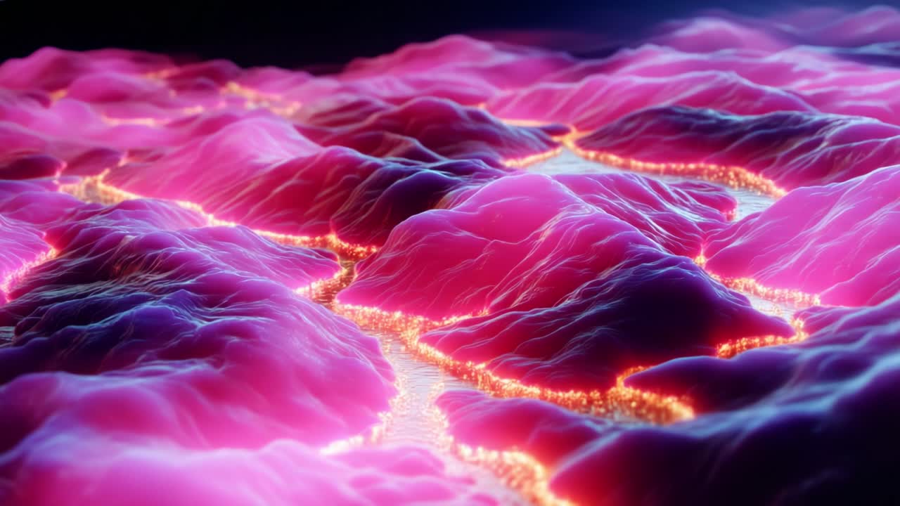 A Mesmerizing Glimpse into a Vibrant, Abstract Landscape Featuring Dynamic Waves of Pink and Electric Highlights, Evoking Emotion and Intrigue Through Its Unique Textural Quality and Color Palette