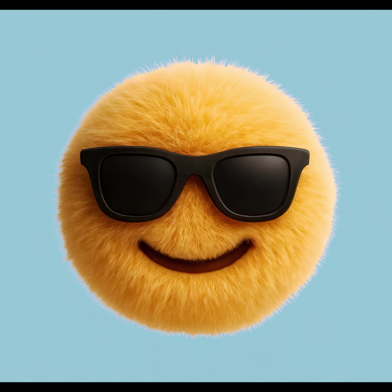 Animazione isolata di un'emoji pelosa che indossa occhiali da sole alla moda, video 4K trasparente, alfa.