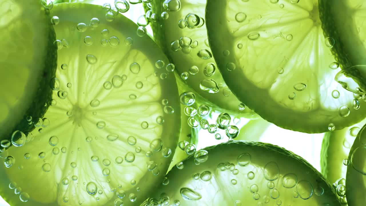 수중 깊숙이 떨어지는 라임 슬라이스, 슈퍼 슬로 모션 카메라 1000fps