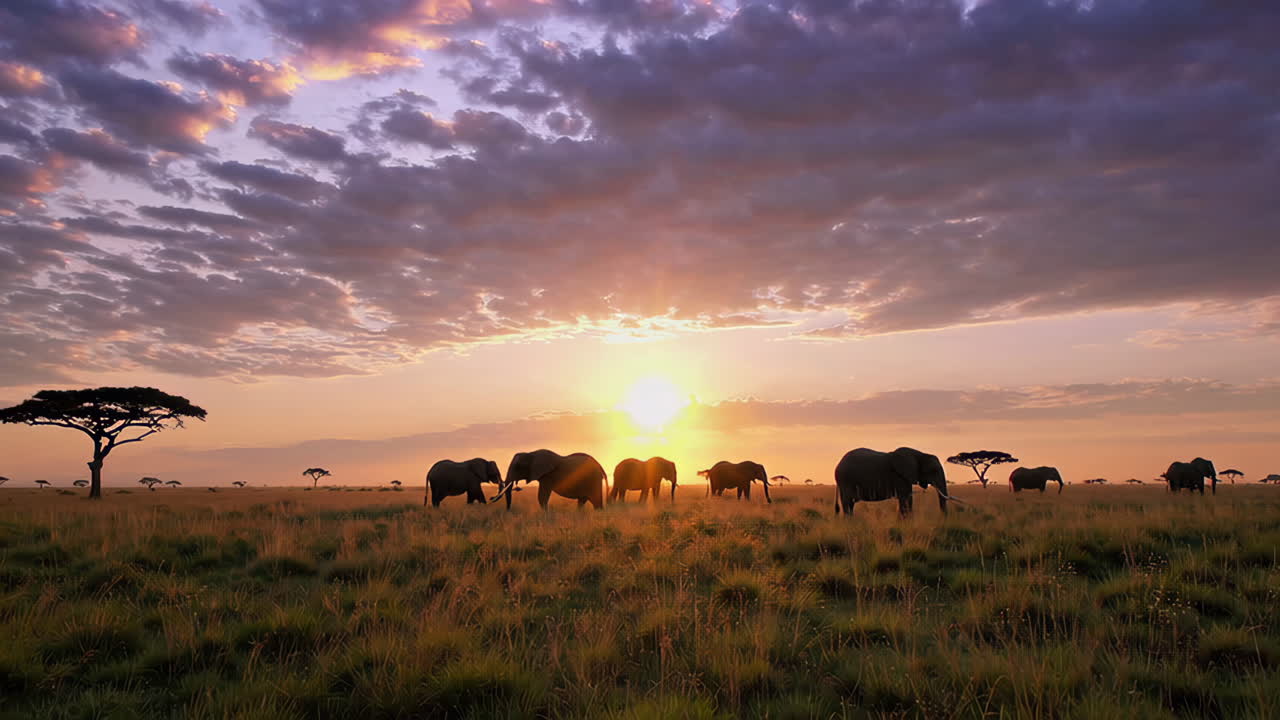 African Elephants at Sunrise