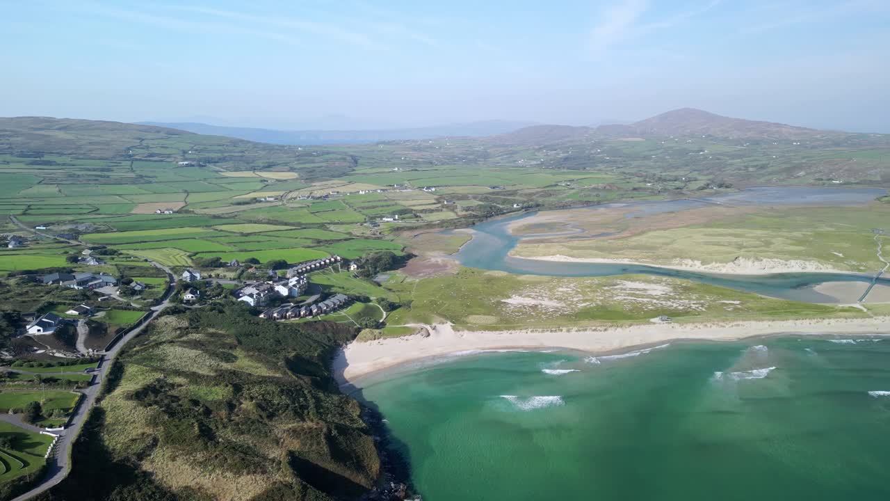 West Cork and Barley Cove sandy beach with road to Mizen Head from above, an aerial Ireland.