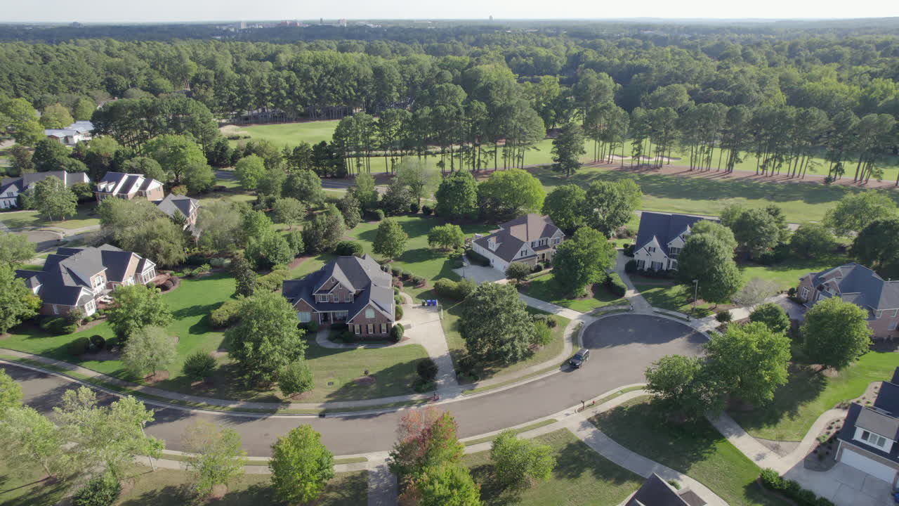 Aerial drone over a wealthy neighborhood, USA