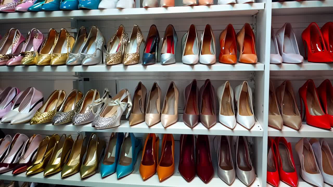 다양한 종류의 신발로 가득 찬 옷장