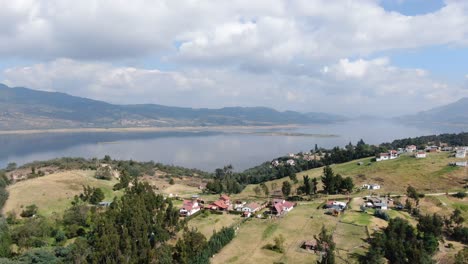 aerial drone view of the guatavita lagoon in colombia