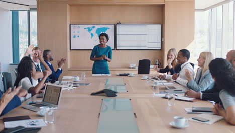 applause, presentation and business people meeting