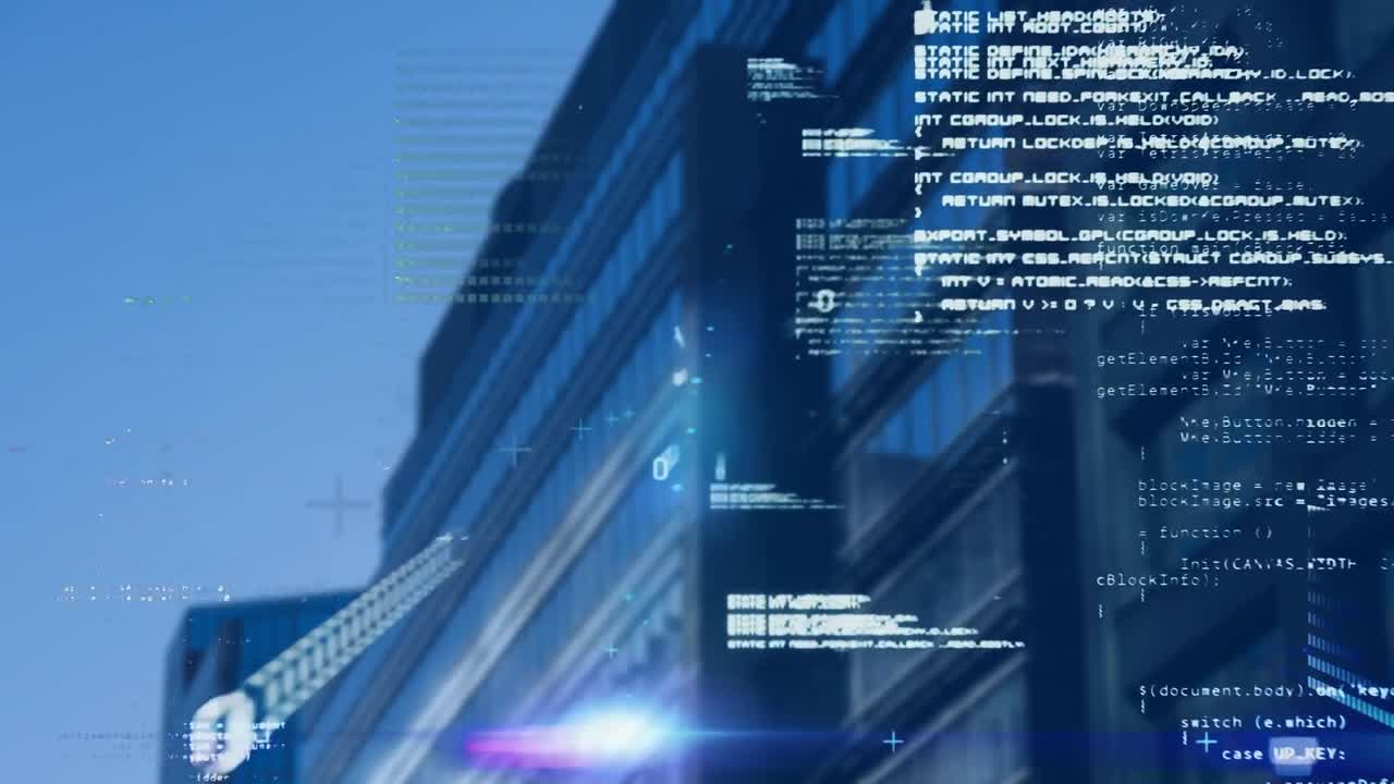 Animation of data processing over cityscape