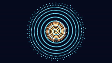 anillos espirales psicodélicos y puntos en el espacio oscuro