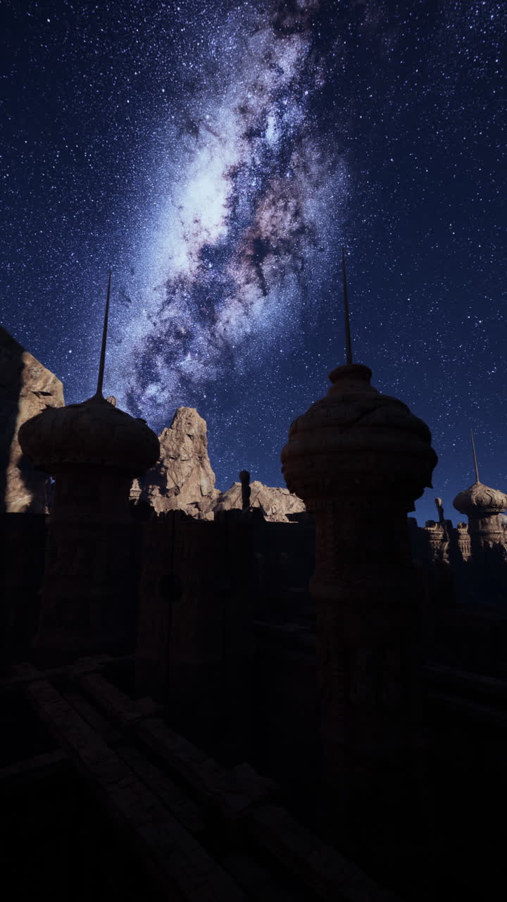 una ciudad de fantasía bajo un cielo estrellado