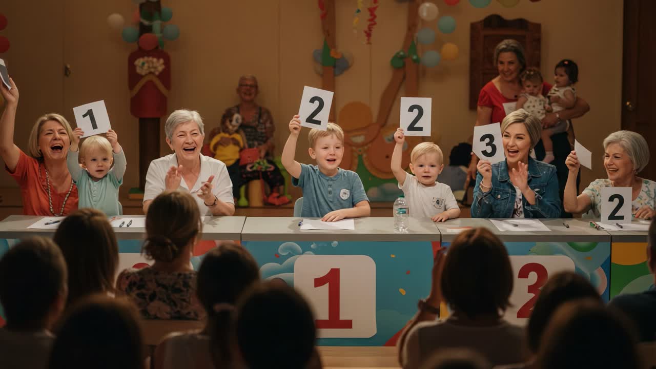 A Joyful Competition Among Children and Adults, Highlighting Fun and Excitement During a Playfully Judged Event with Lively Participants and Engaging Activities