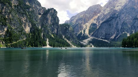 lake lago di braies in dolomites, italy alps