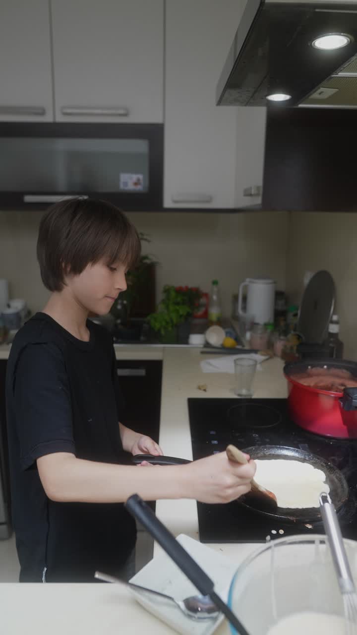 Boy Making Pancakes
