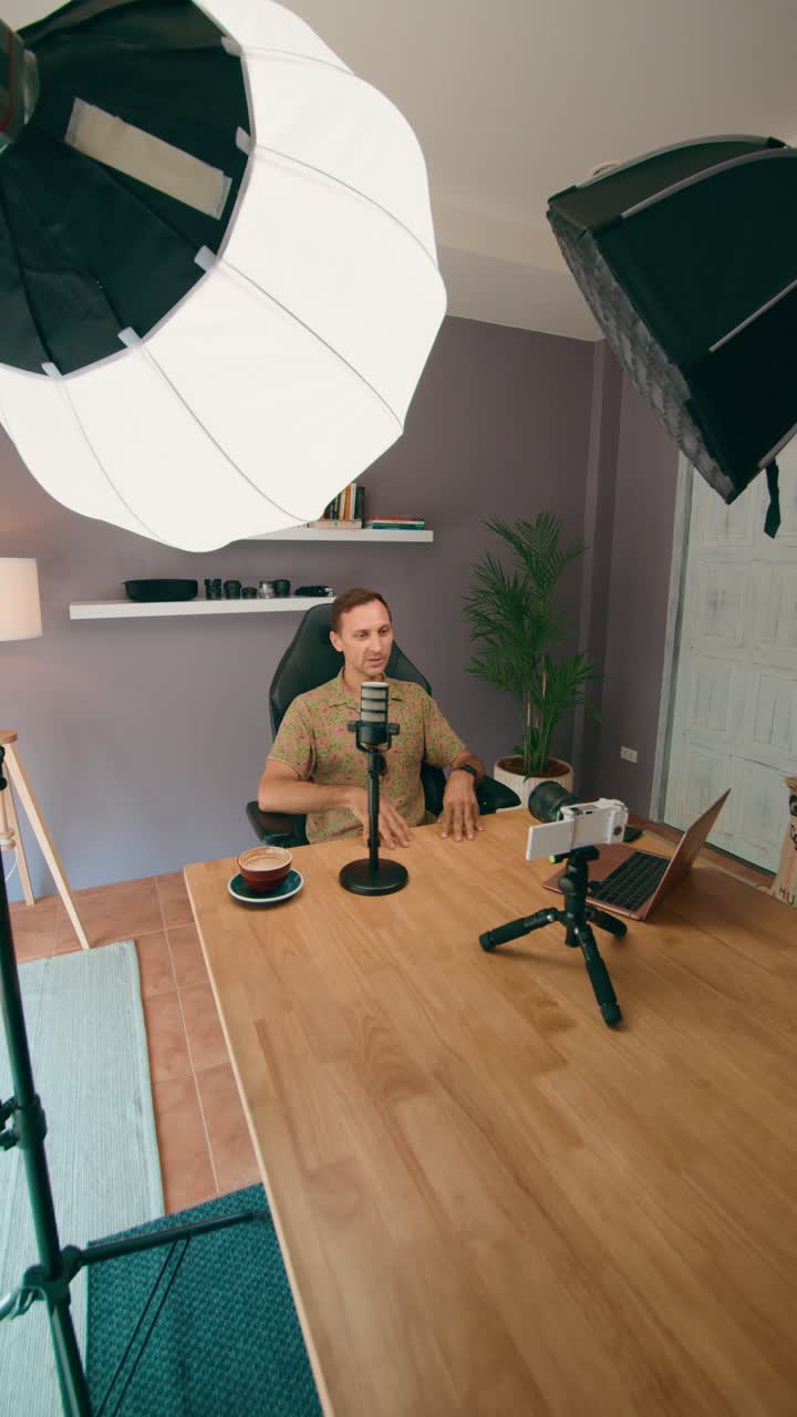 Man Recording Podcast or Video in Home Studio