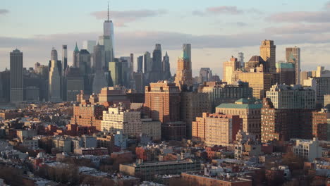 aerial view of the new york city financial district. shot on a winter day in brooklyn.