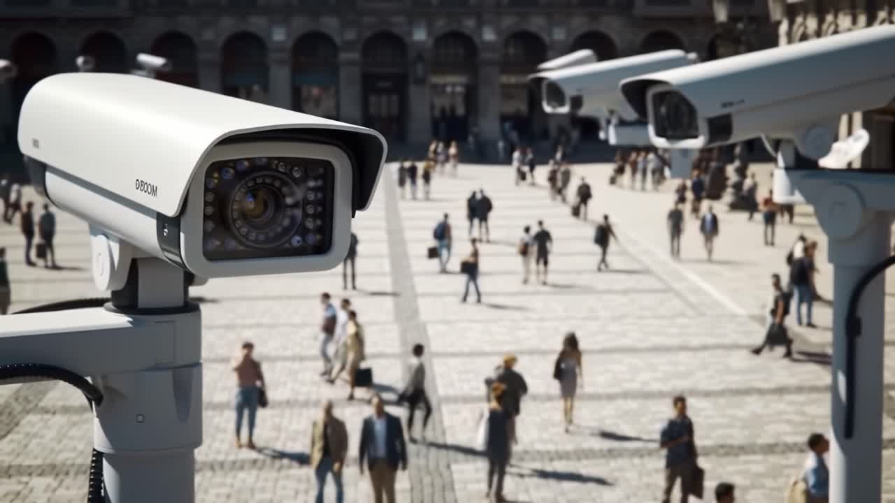 Surveillance in Public Spaces: The Presence of Security Cameras Monitoring Foot Traffic in a Busy Urban Area with a Focus on Pedestrians and Infrastructure