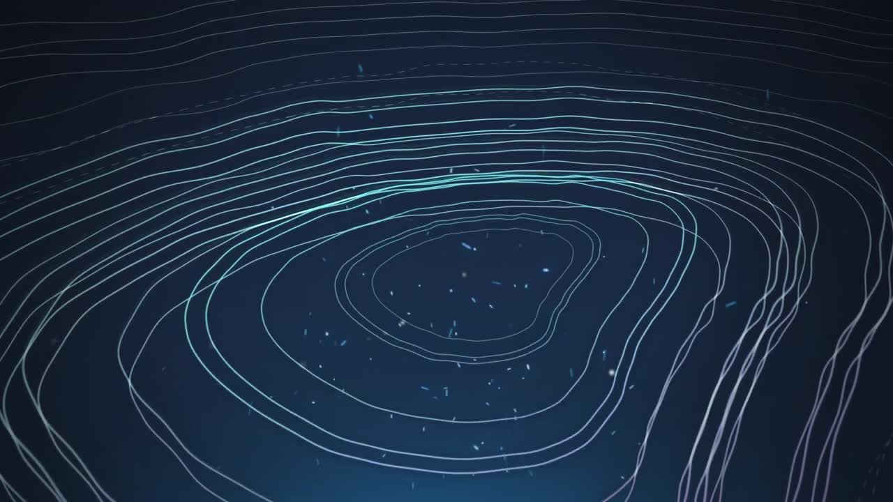 파란색 배경의 지형에 맞서 움직이는  ⁇ 색 입자