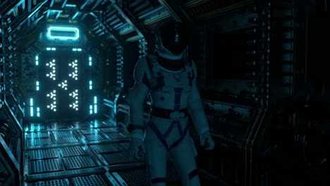 astronauta en un corredor de una nave espacial futurista