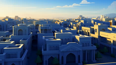 stylized cityscape at golden hour