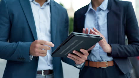 hands, tablet and business people planning