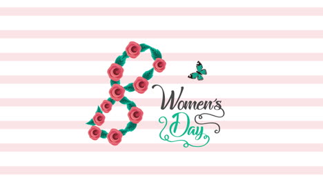 happy womens day lettering with number 8 and butterflies