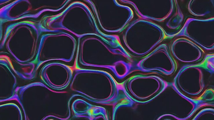 Abstract Iridescent Liquid Motion Background with Dark Fluid Shapes