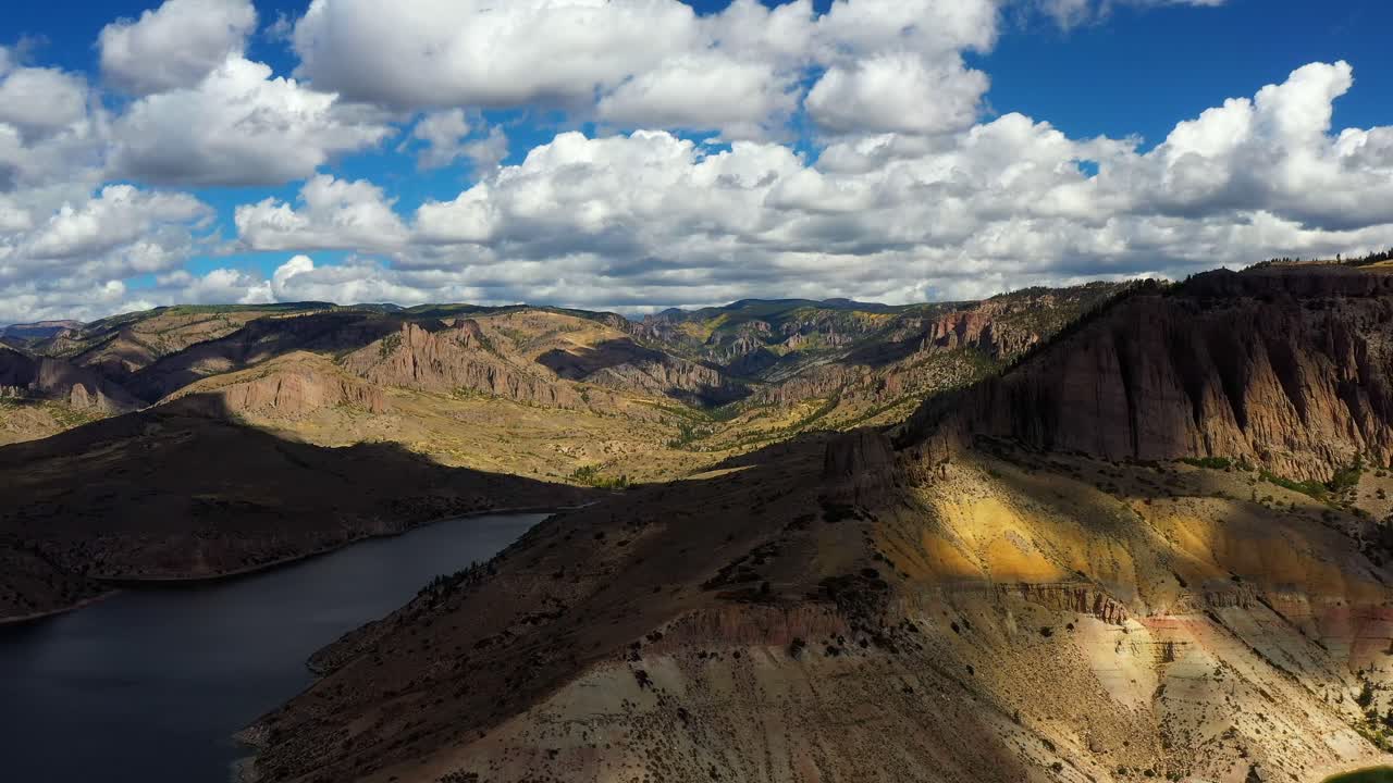 Stunning Aerial View of a Mountainous Lake and Canyon
