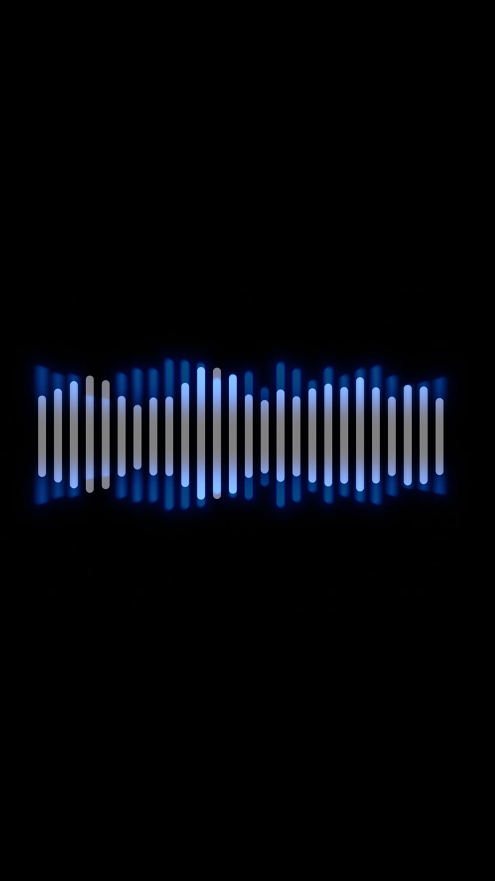 Blue audio equalizer bars background with glowing vertical sound levels black space and soft digital