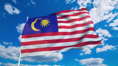 flag of malaysia with fabric structure against a cloudy sky (loopable)