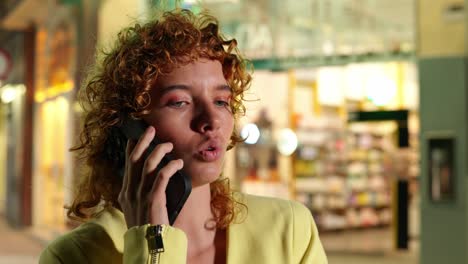woman with curly hair on a phone call